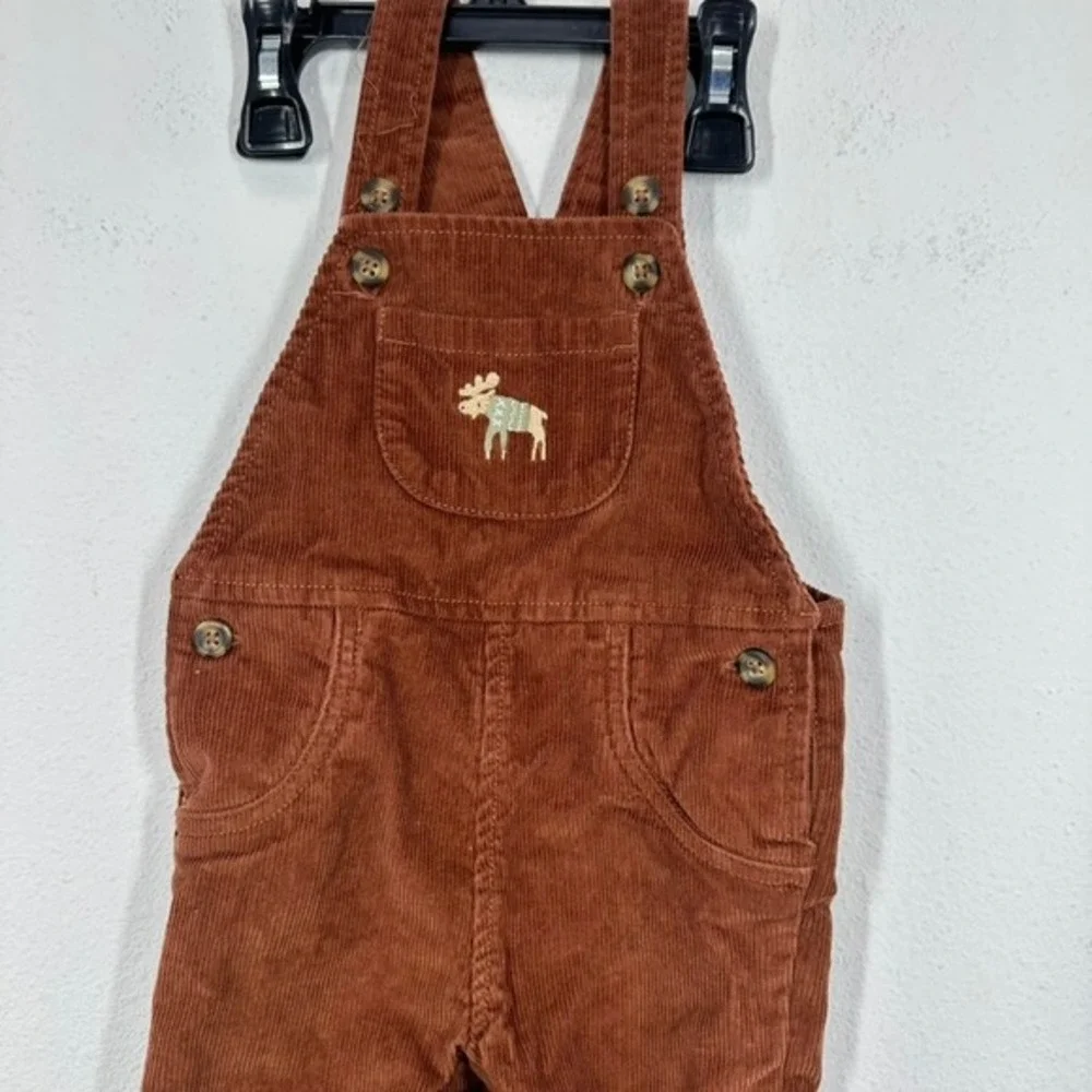 Carter's 12m Baby Corduroy Overalls‎ Moose Embroidered Brown Snap Inseam
